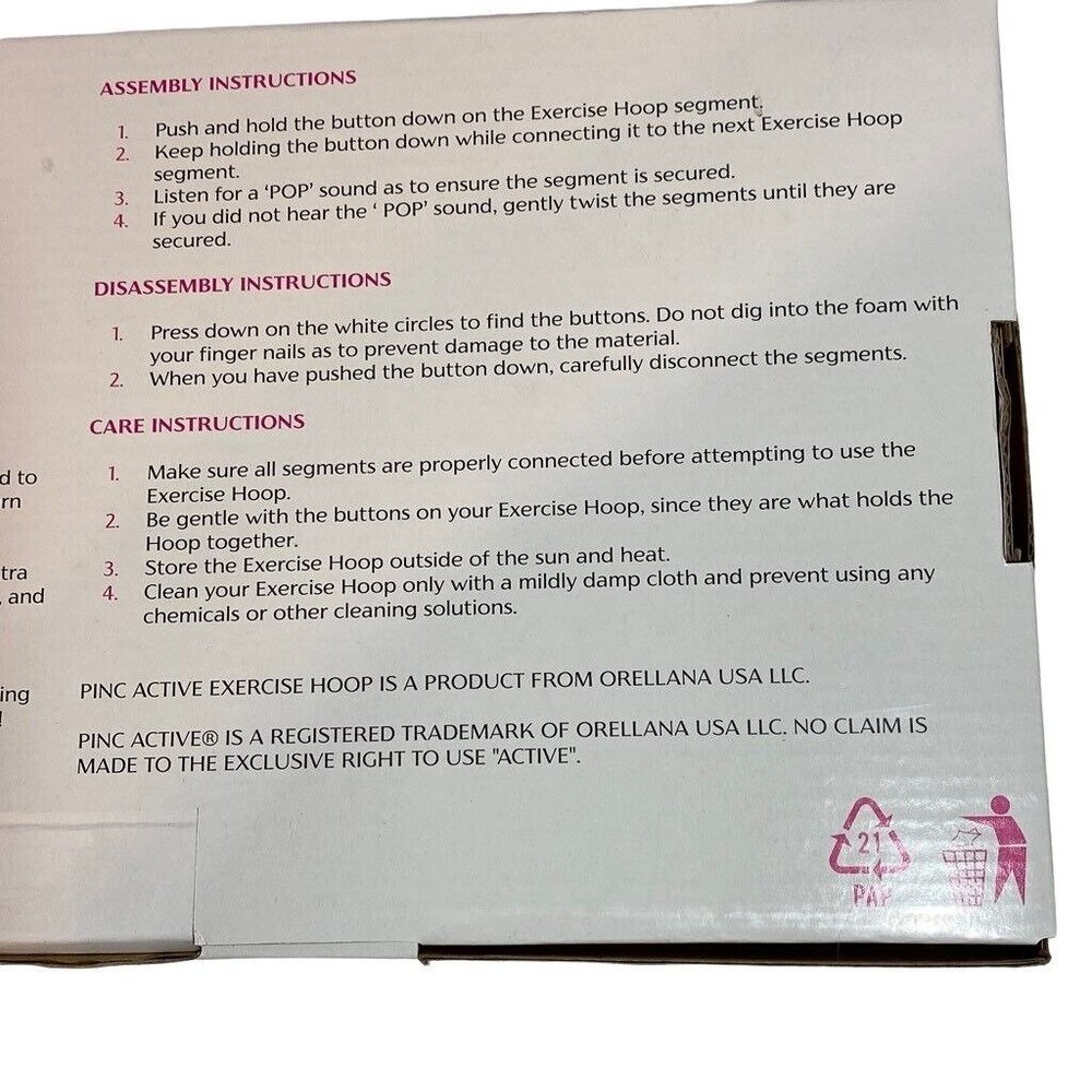Pinc.Active 2lb Weighted Exercise Hoop, 8 Sections - Pink & Black -‎ New in Box - Picture 4 of 6